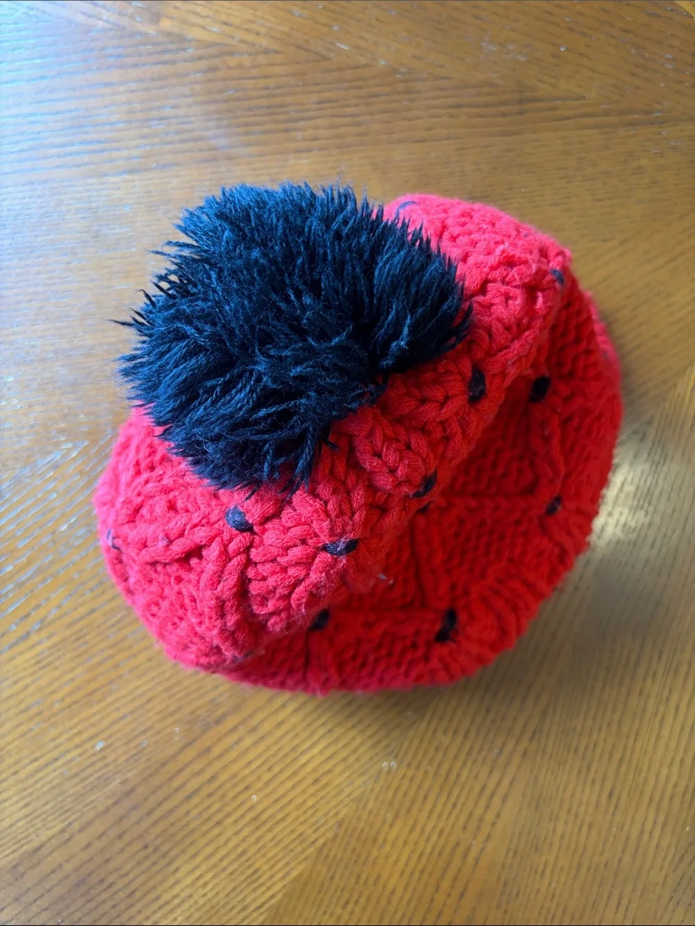 ELM Unisex Red Knit Pom Pom Beanie